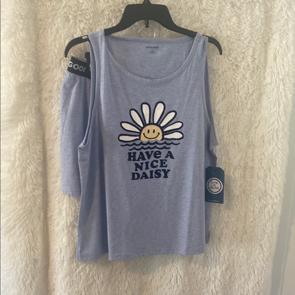 Life Is Good Gray Sleeveless Graphic Tank Top